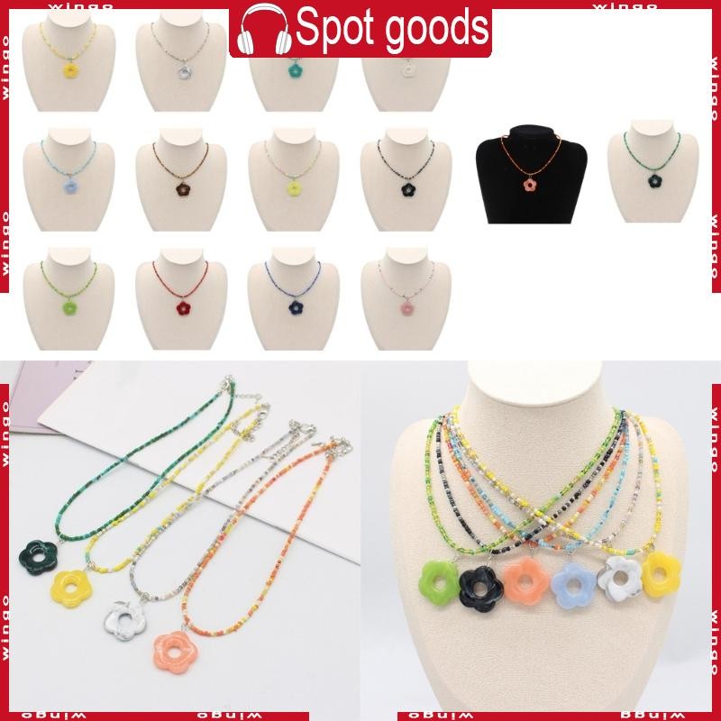 Colored Flower Necklace Handmade Bohemian Seed Bead Necklace Clavicle Necklace