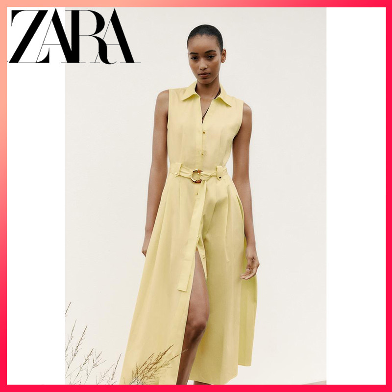 ZARA ดRES ซัมเมอร์ใหม่สำหรับผู้หญิง กระโปรงมิ디ป๊อบลิน (รวมเข็มขัด)