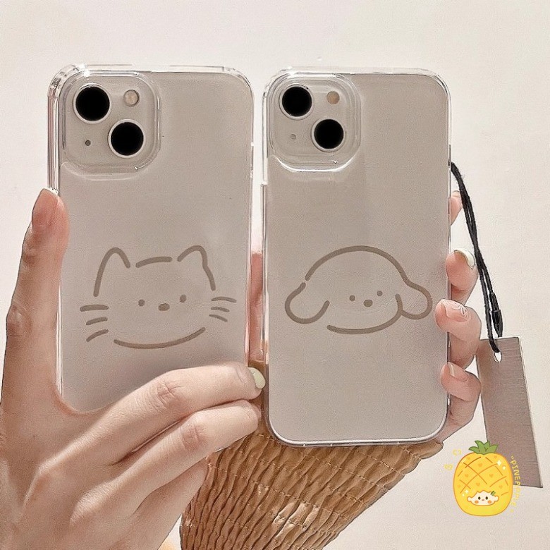 สําหรับ iPhone 16 15 14 13 12 11 Pro Max X XR XS MAX 7 8 Plus สายน่ารักแมวและสุนัขเคสโทรศัพท์ปกอ่อน