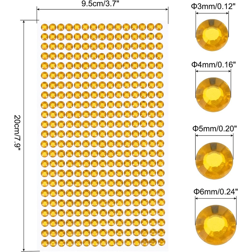 MOCCANIXITY 3584 ชิ้น 8 แผ่น Gold Rhinestone สติกเกอร์ 3/4/5/6 มม.Self กาว Rhinestones อัญมณีสําหรับ