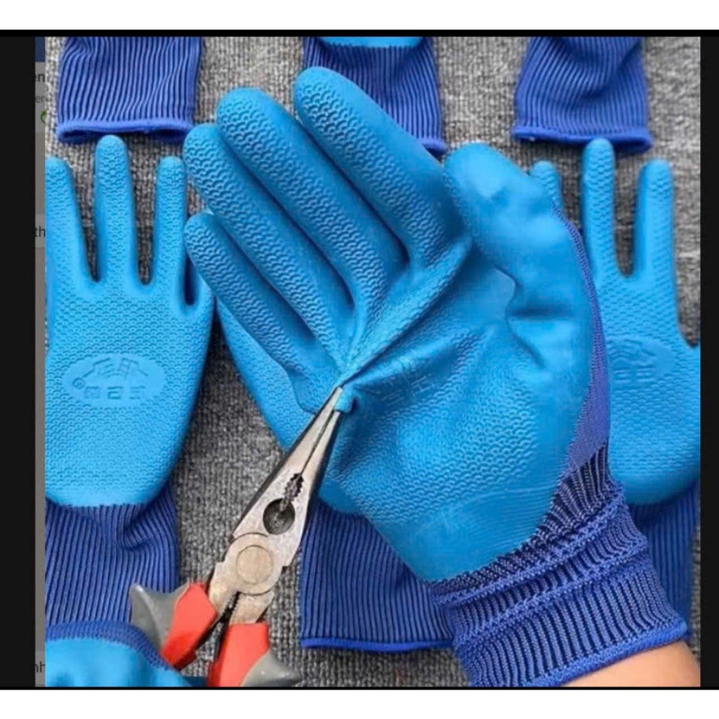 แพ็ค 12 คู่ ก688 ถุงมือป้องกันแรงงานเคลือบพลาสติก ถุงมือ 688 ถุงมือทํางาน------ -TS-