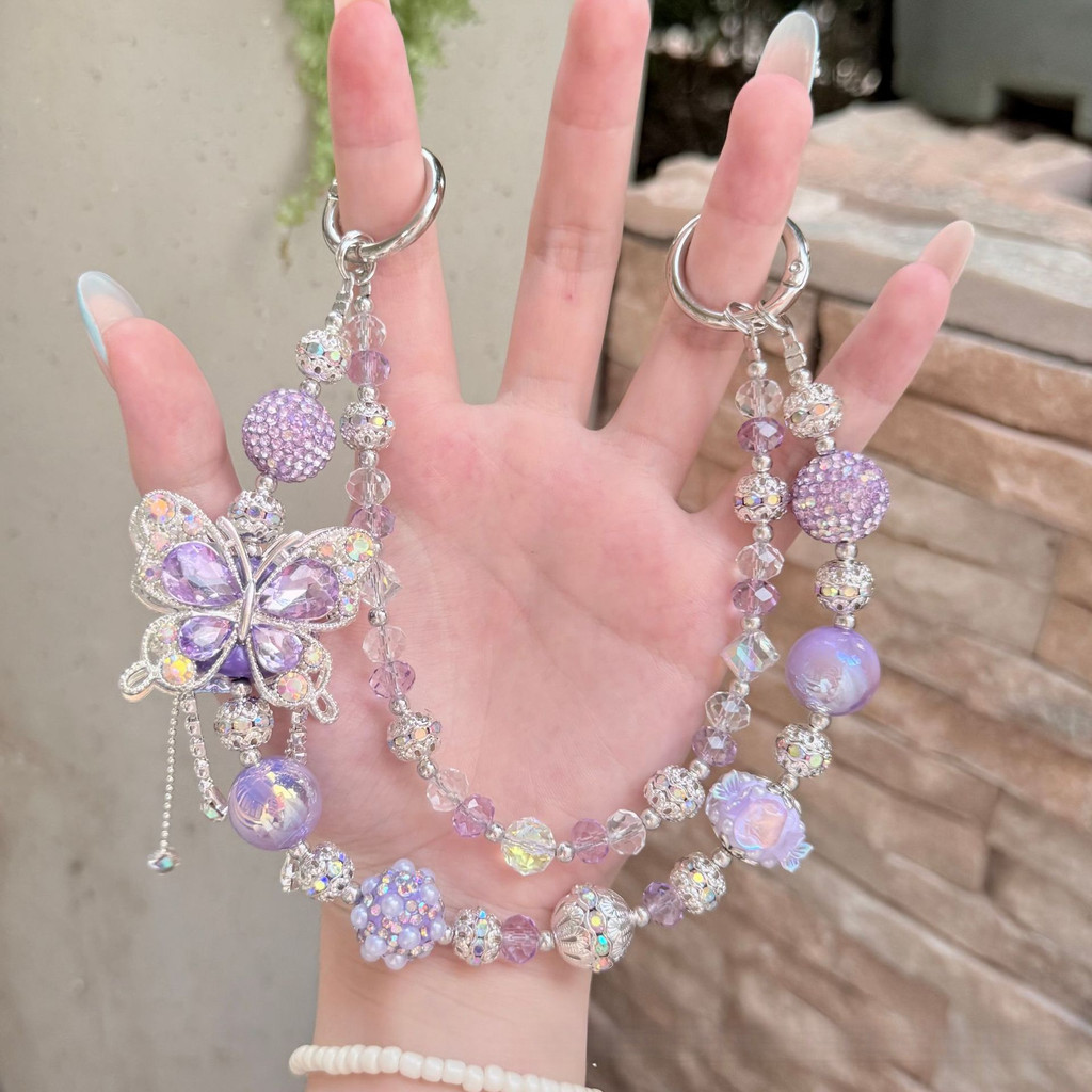 พร้อมสต็อกโซ่โทรศัพท์มือถือผีเสื้อพรีเมี่ยมลูกปัดโลหะผสมดินแฟลชสร้างสรรค์กระเป๋าแขวน