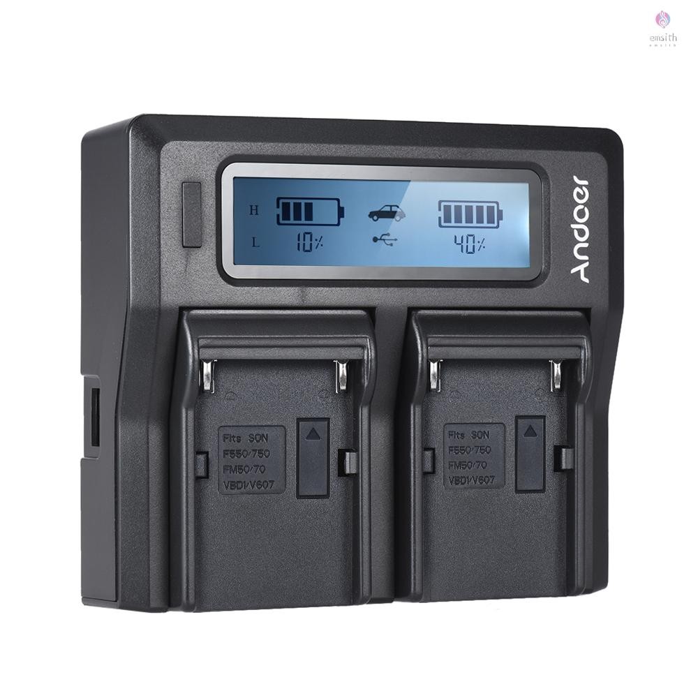 E*M Andoer NP-F970 Dual Channel Digital Camera Battery Charger พร้อมจอแสดงผล LCD สําหรับ NP-F550/F75
