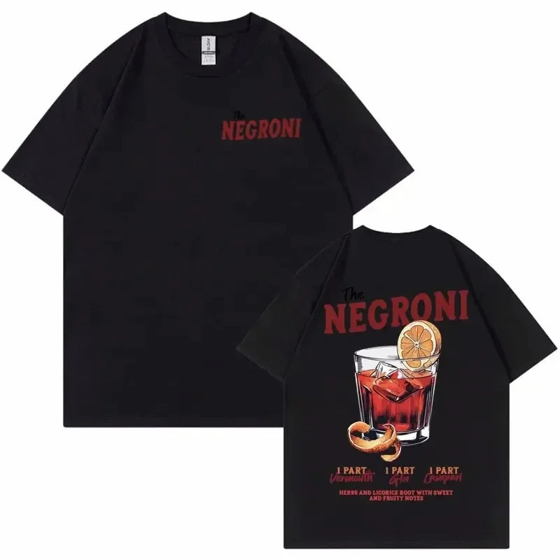 เสื้อยืด_unisex_ธีมค็อกเทล NEGRONI สไตล์ Pop Art Retro สำหรับหนุ่มสาวในฤดูร้อน