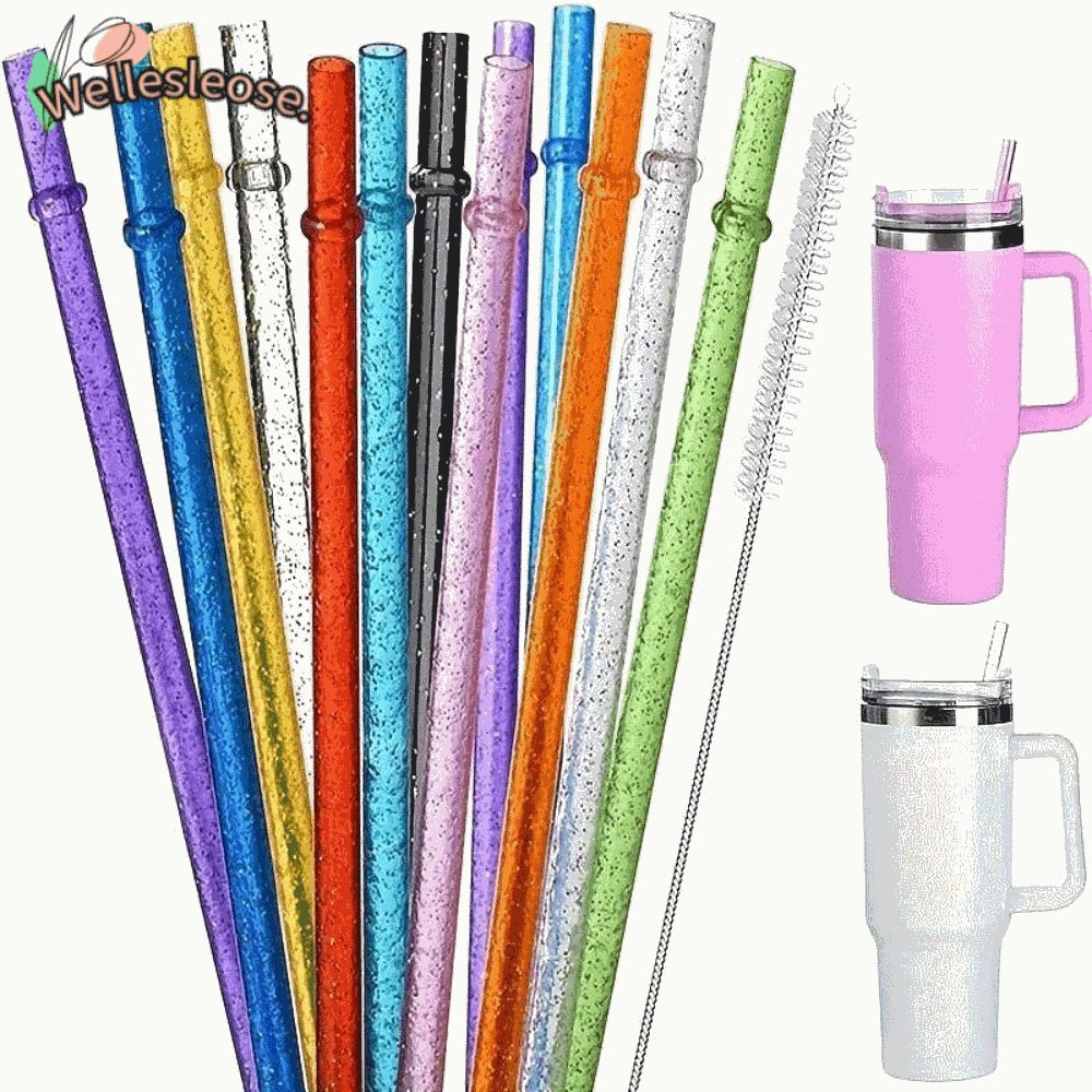 WELLE 1PC ผงทองหลอดพลาสติก,ถ้วยอุปกรณ์เสริมรถ Travel Cup Straw Glitter Straw, นํากลับมาใช้ใหม่ด้วยแป