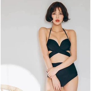 💥MKL💥ชุดว่ายน้ำ(งานจริงเอวสูง) ทูพีท สีพื้น มีฟองน้ำ บิกินี่สุดแซ่บ เซ็กซี่ swimsuit piece #YM1807