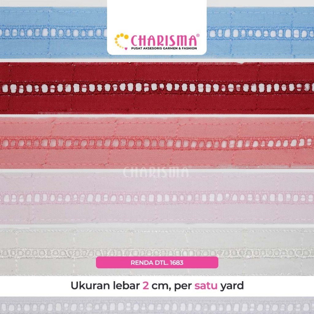 KATUN Charisma Cotton เย็บปักถักร้อยลูกไม้ DTL 1683 - ลูกไม้ปักผ้าฝ้าย / กว้าง 2 ซม. / ราคาต่อหลา (9