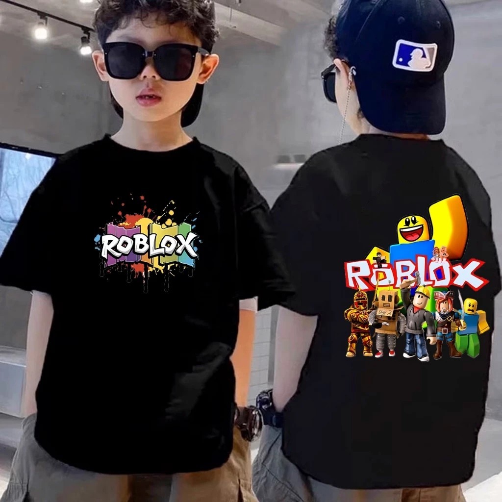 เสื้อยืด 'ROBLOX' แฟชั่น สไตล์เกาหลี cotton เสื้อผ้าแฟชั่นผู้ชาย แขนสั้น เสื้อยืดสีดำ เด็กผู้ชาย