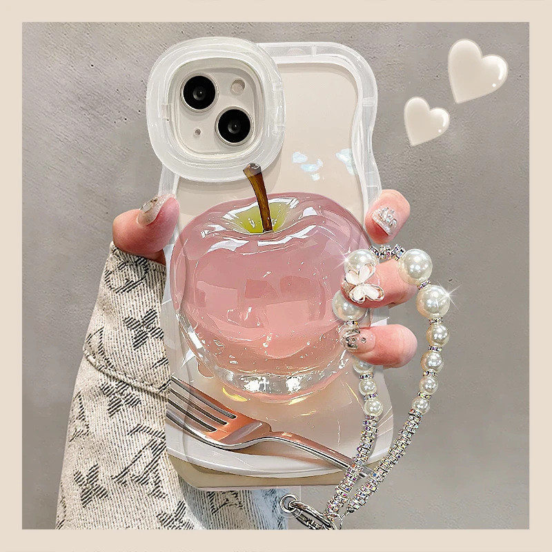 เหมาะสําหรับ IPhone 11, 15, 12, 13, 16, 17, 14 Pro Max 8Plus, 7Plus X XR, XS, Max 7, 8Plus SE case เคสโทรศัพท์ Crystal Apple พร้อมสร้อยข้อมือเคสโทรศัพท์สไตล์ใหม่เปิดม้านั่งป้องกัน Case i เคสป้องกัน Bracket กันกระแทก กันรอยขีดข่วน