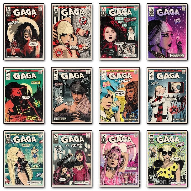 นักร้องที่มีชื่อเสียง Lady Gaga Vintage ตลก Pop เพลงอัลบั้มโปสเตอร์พิมพ์ Wall Art ภาพผ้าใบภาพวาดตกแต
