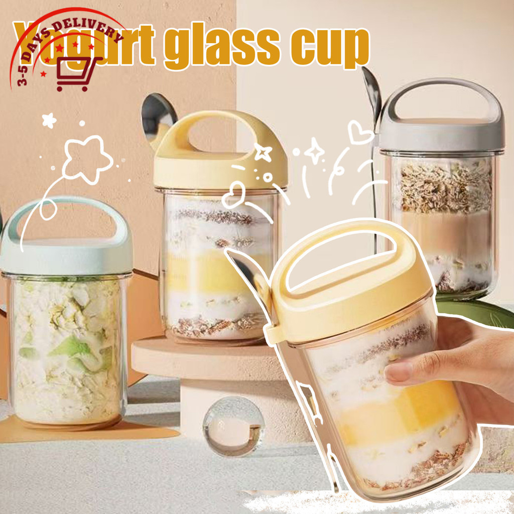 [จัดส่ง 3-5 วัน]ถ้วยข้าวโอ๊ตข้ามคืนสไตล์มินิมอลพร้อมช้อน - โถแก้วไมโครเวฟ-ปลอดภัย 4 สีสําหรับอาหารเช้าอาหาร เตรียม, ฝา หน้า ปราศจาก บีพีเอ & สแตนเลสสําเนียง
