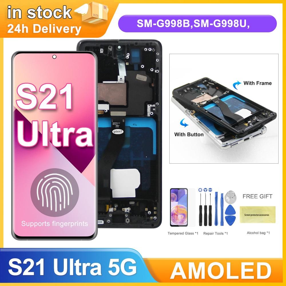 S21 Ultra AMOLED หน้าจอลายนิ้วมือสําหรับ pantala Samsung Galaxy S21 Ultra 5G G998B/DS จอแสดงผล Lcd Touch Screen Assembly