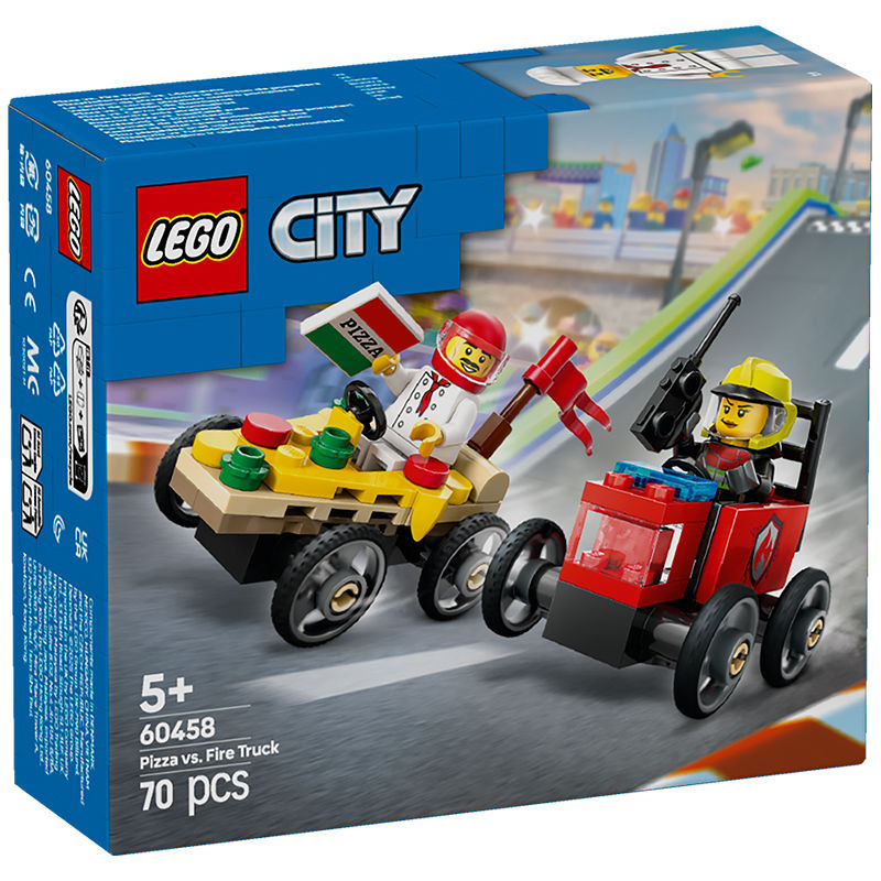 LEGO Fantasy 4 LEGO LEGO City Series 60458 Pizza Takeaway Truck x Fire Truck Racing Set ของเล่นบล็อก