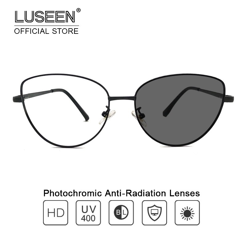 SY0 LUSEEN แว่นตา Photochromic สําหรับผู้หญิง Cermin Mata Cat Eye แว่นตา Vintage แว่นตาโลหะ AG2226