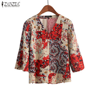 ZANZEA ซานเซีย เสื้อลายดอกไม้ สไตล์เกาหลี ทรงหลวม แขน3/4 คอก…