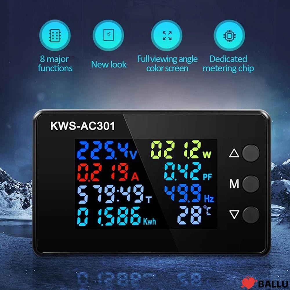 BALLU AC Wattmeter จอแสดงผล LED KWS-AC301 AC 50-300V Power Energy Meter