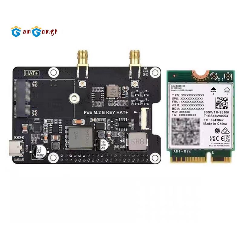 [gangong1]สําหรับ 5 PCIe ถึง M.2 E KEY พร้อม PoE HAT+ บอร์ดขยาย BE200 การ์ดเครือข่ายไร้สาย Tri-Band 