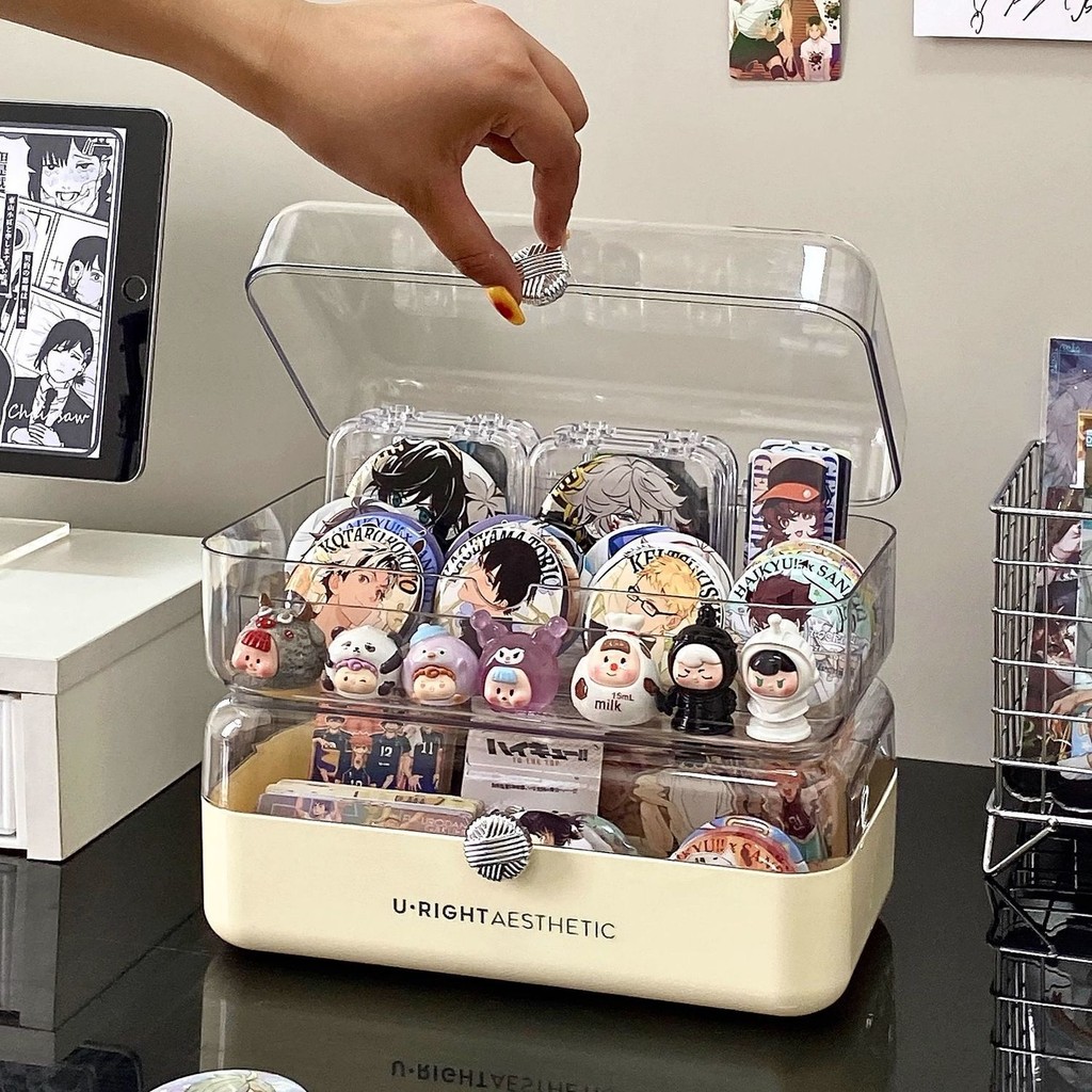 Hot Sale#Baji Storage Box Transparent Flip Cover Desktop Badge Display Stand Dustproof Anime Periphe