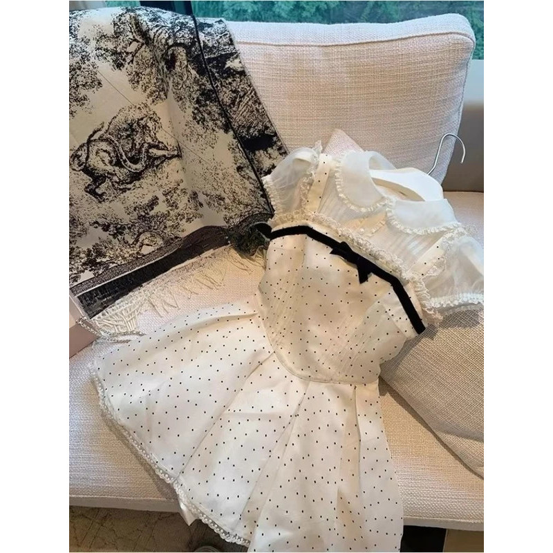 Mn Summer Kawaii New Two Piece Set Women Chiffon Blouse+sleeveless Strap Dress Female Casual Lolita 