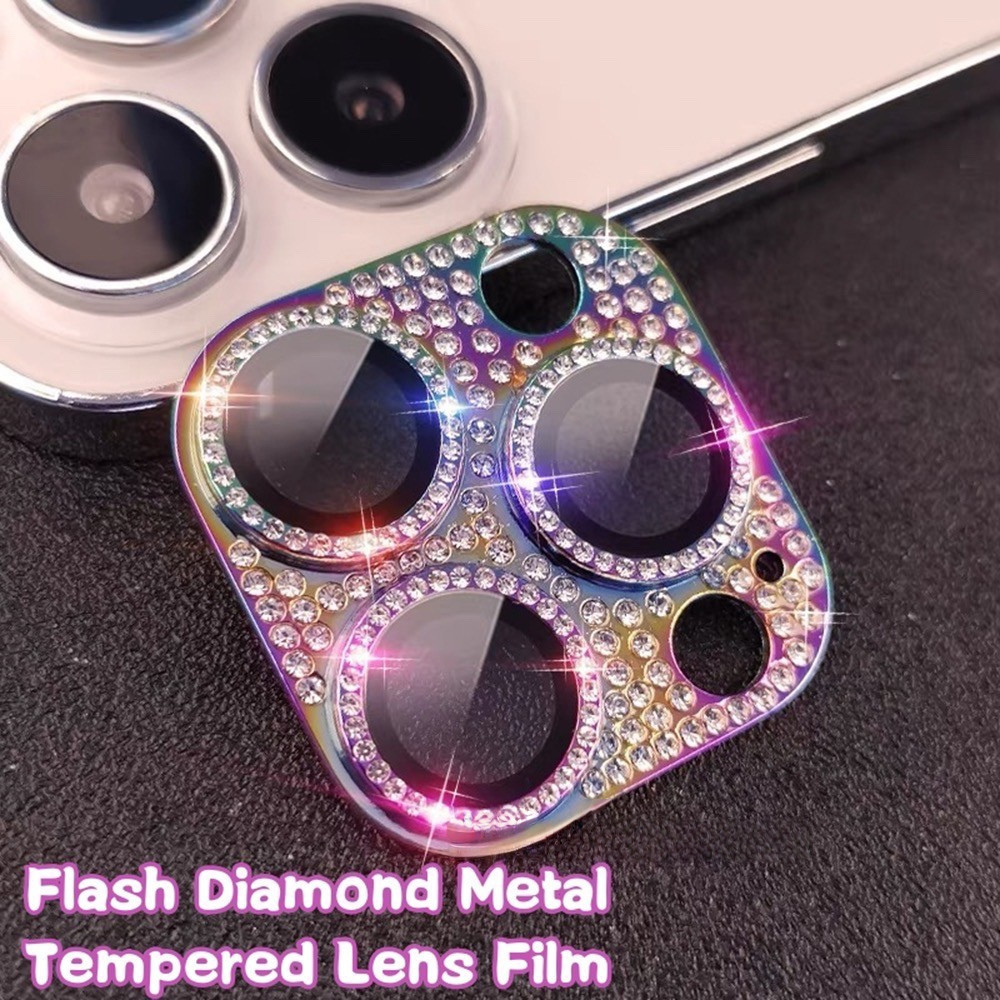 🔥GOOD🔥Sparkling Diamond เลนส์หรูหรา For iPhone 16 15 14 13 11 12 Pro Max 16Plus กล้องแหวนแก้วเลนส์โทรศัพท์ป้องกันฟิล์ม