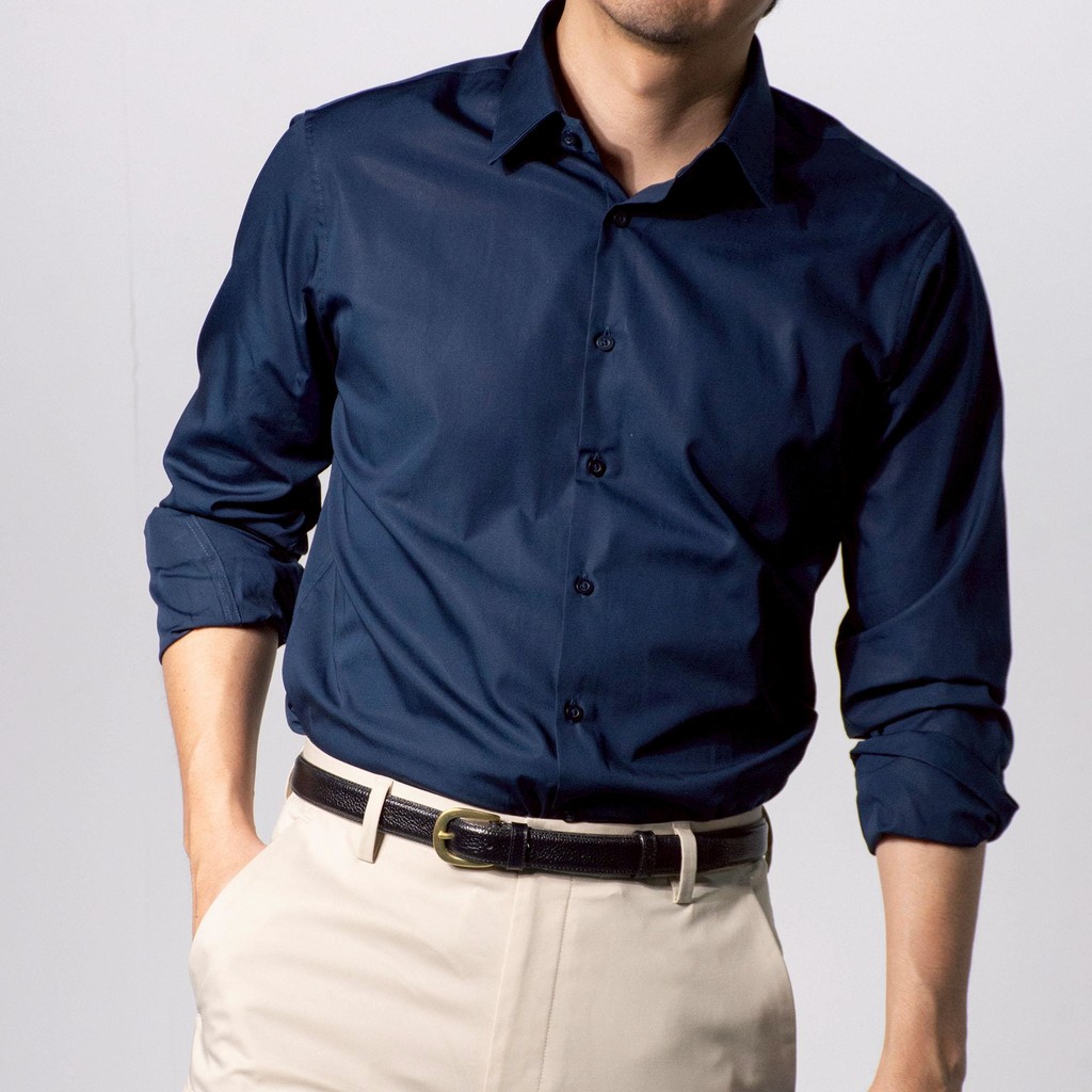 era-won เสื้อเชิ้ตเอราวอนแขนยาว ปกป้าน QUIET LUXURY SHIRT LONG MEN SLIM STANDRAD COLLAR สี Navy
