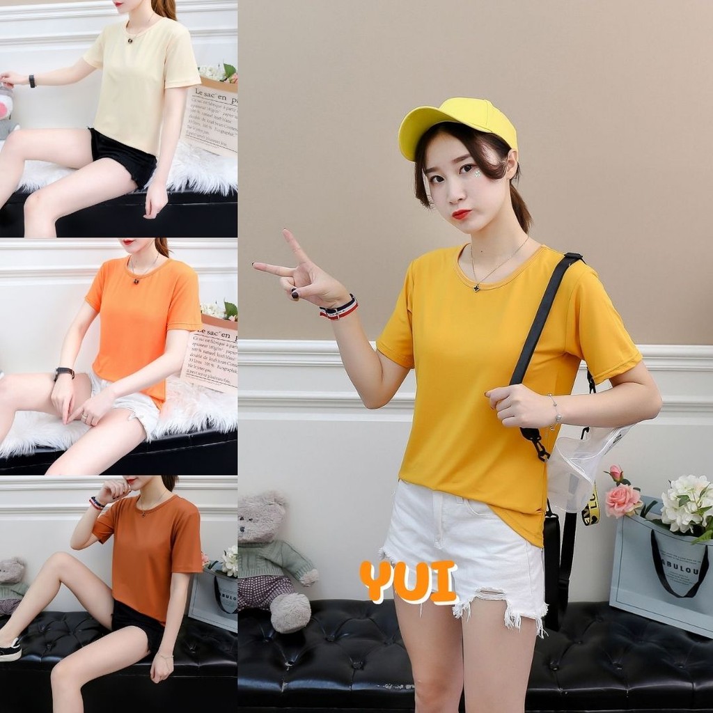💗YUI💗(ราคาพิเศษ)เสื้อยืดคอกลม สีพื้น แขนสั้น สไตล์เรียบง่าย #081