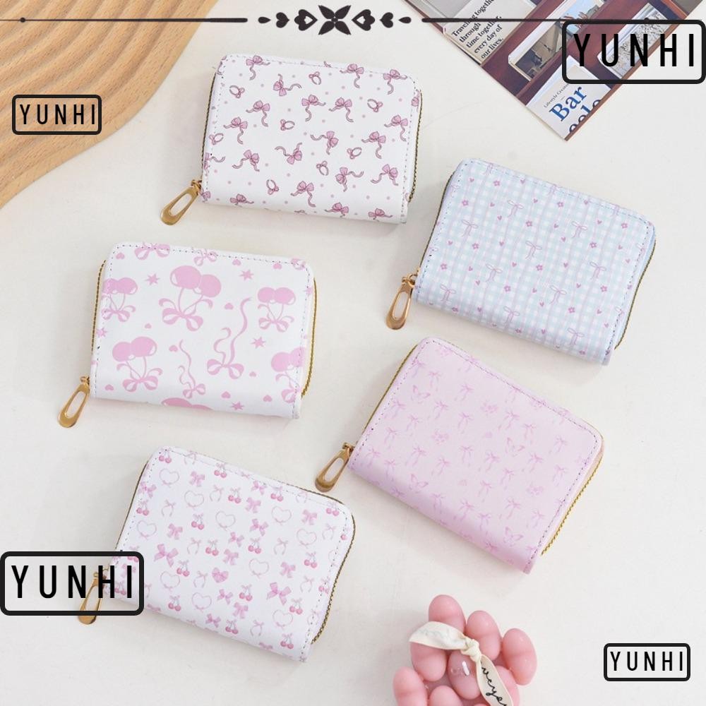 YUNHI กระเป๋าใส่เหรียญ, Bowknot Waterproof Card Holoder, กระเป๋าสตางค์ผู้หญิงหนัง PU น่ารักนักเรียน