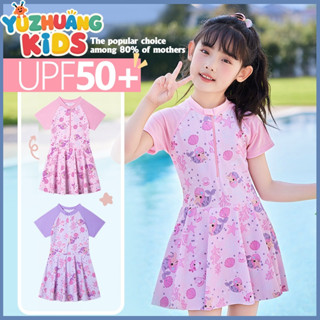 [กรุงเทพฯ จัดส่ง] ชุดว่ายน้ําแขนสั้นแบบซิป ลายเงือกการ์ตูน ส…