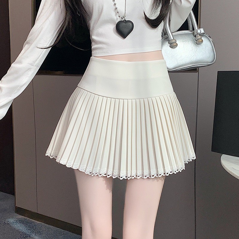 Floerns S-6XL กระโปรงจีบเอวสูงสไตล์ใหม่หวานๆ ในช่วงฤดูร้อน กระโปรงลูกไม้เย็บต่อกันสั้นป้องกันแสง - รูปที่ 3