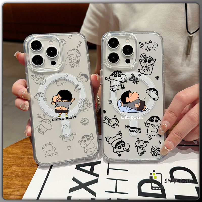 การชาร์จแบบไร้สาย เปลือกแม่เหล็ก สติกเกอร์ Shin - chan for iPhone X XS MAX XR 7/8PLUS 16 15 14 เคสไอโฟน 13 12 11 PRO MAX