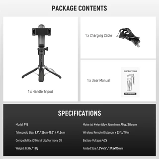 NEEWER P15 ขาตั้งกล้องเซลฟี่ – รีโมทบลูทูธแบบถอดได้ 360° ที่วางโทรศัพท์และรองเท้าเย็นสําหรับ วิดีโอบล็อก/สตรีมมิ่งสด