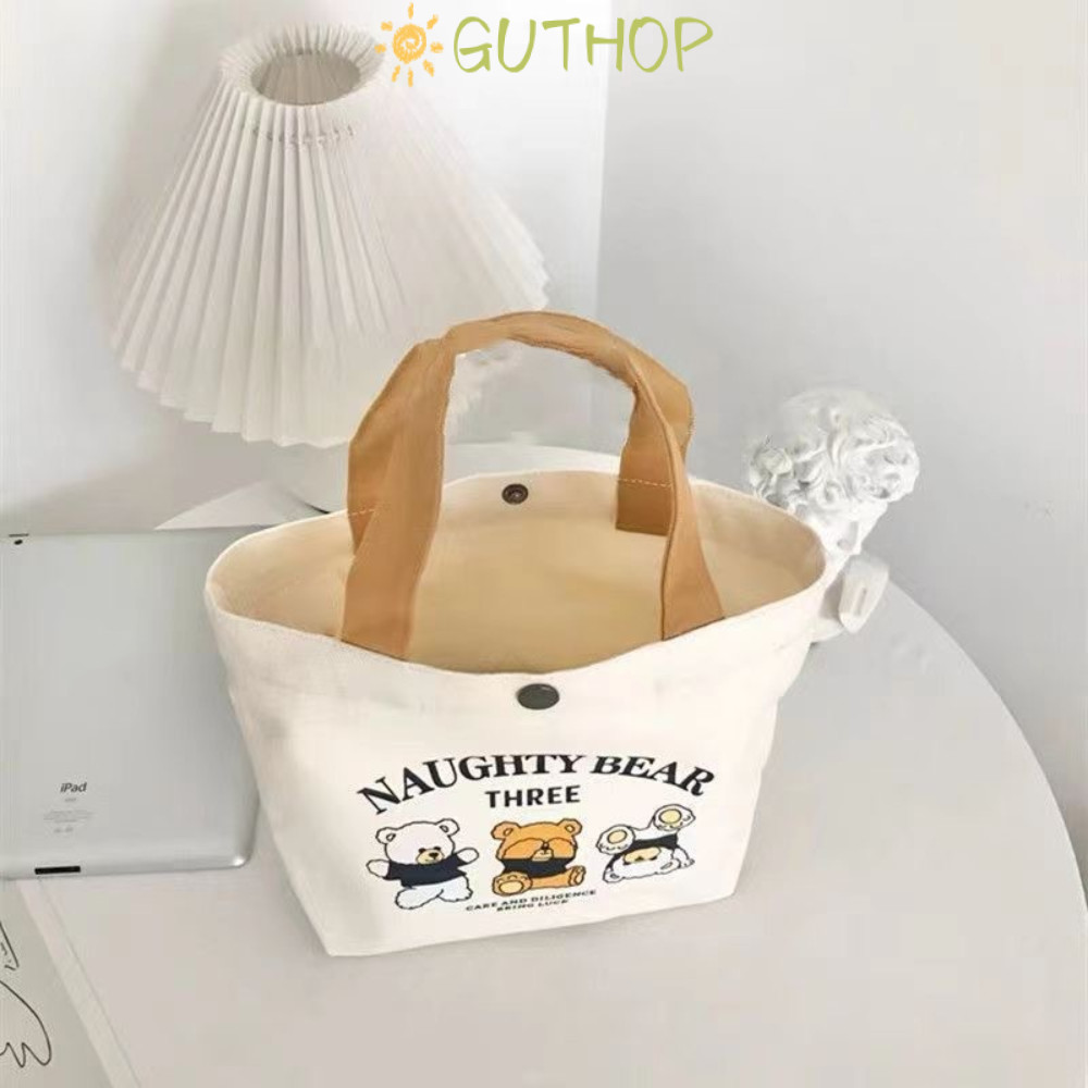 กระเป๋าผ้าแคนวาสลายการ์ตูนพีช ใบใหญ่ ใส่ของสําหรับปิคนิค น่ารัก ราคา ถูกที่สุด ดีลบีเคเค แกลเลอรีภาพที่ 2