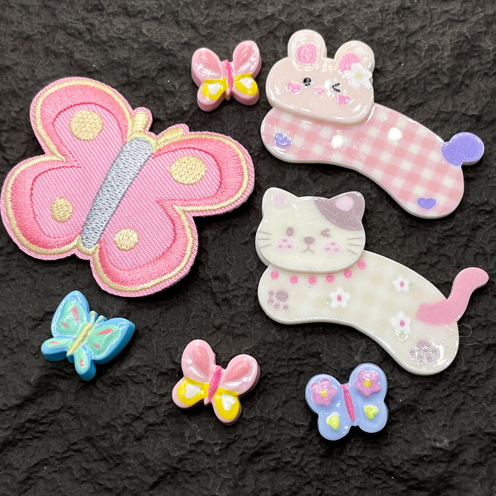 7/10pcs น่ารักผีเสื้อลูกแมวกระต่ายเรซิ่น Flatback สําหรับ Embellishment เคสโทรศัพท์หลุมรองเท้าหัวเข็มขัด Diy อุปกรณ์เสริม