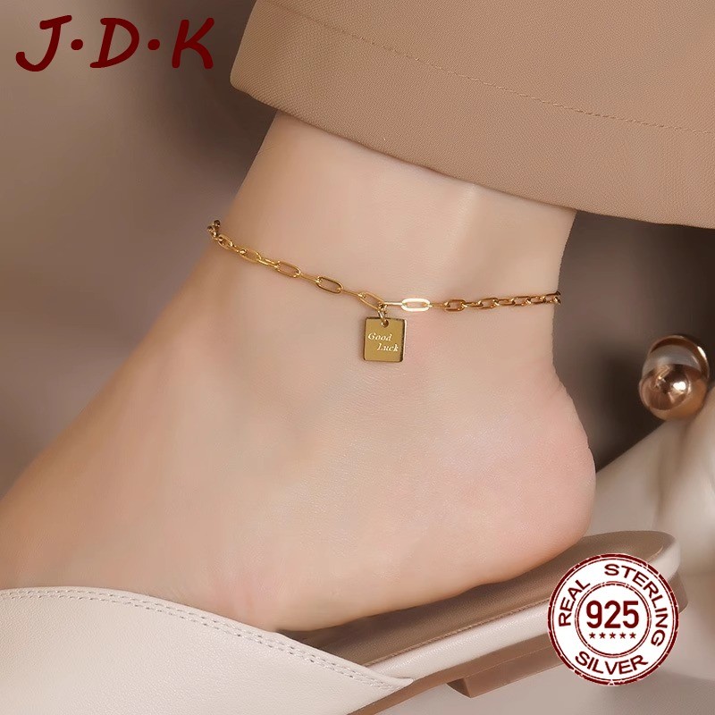 สร้อยข้อเท้าจี้สี่เหลี่ยมนําโชคทอง JDK 18K