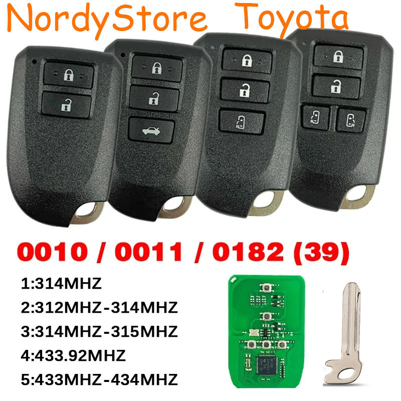 Toyota รถ REMOTE key FOB สําหรับ Toyota YARIS L VIOS 2/3 ปุ่ม 0010 0011 0182 312/314 433/434 MHz 8A 