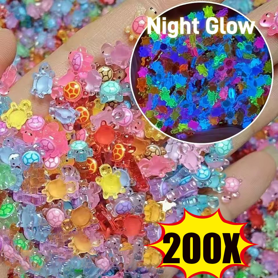 เต่าเรืองแสง 200 ชิ้น สีหลากหลาย เรซิ่นทนทาน ใช้ได้ในงาน DIY และการตกแต่งบ้าน
