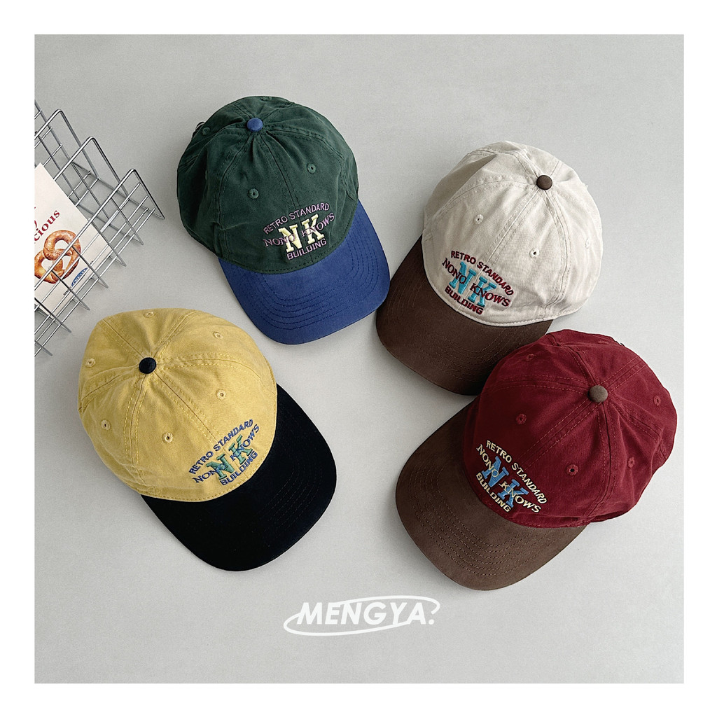 หมวกเบสบอลเด็ก สไตล์ Retro อินเทรนด์ มีสีบล็อกตัวอักษร NK ใส่ได้ทุกวัน