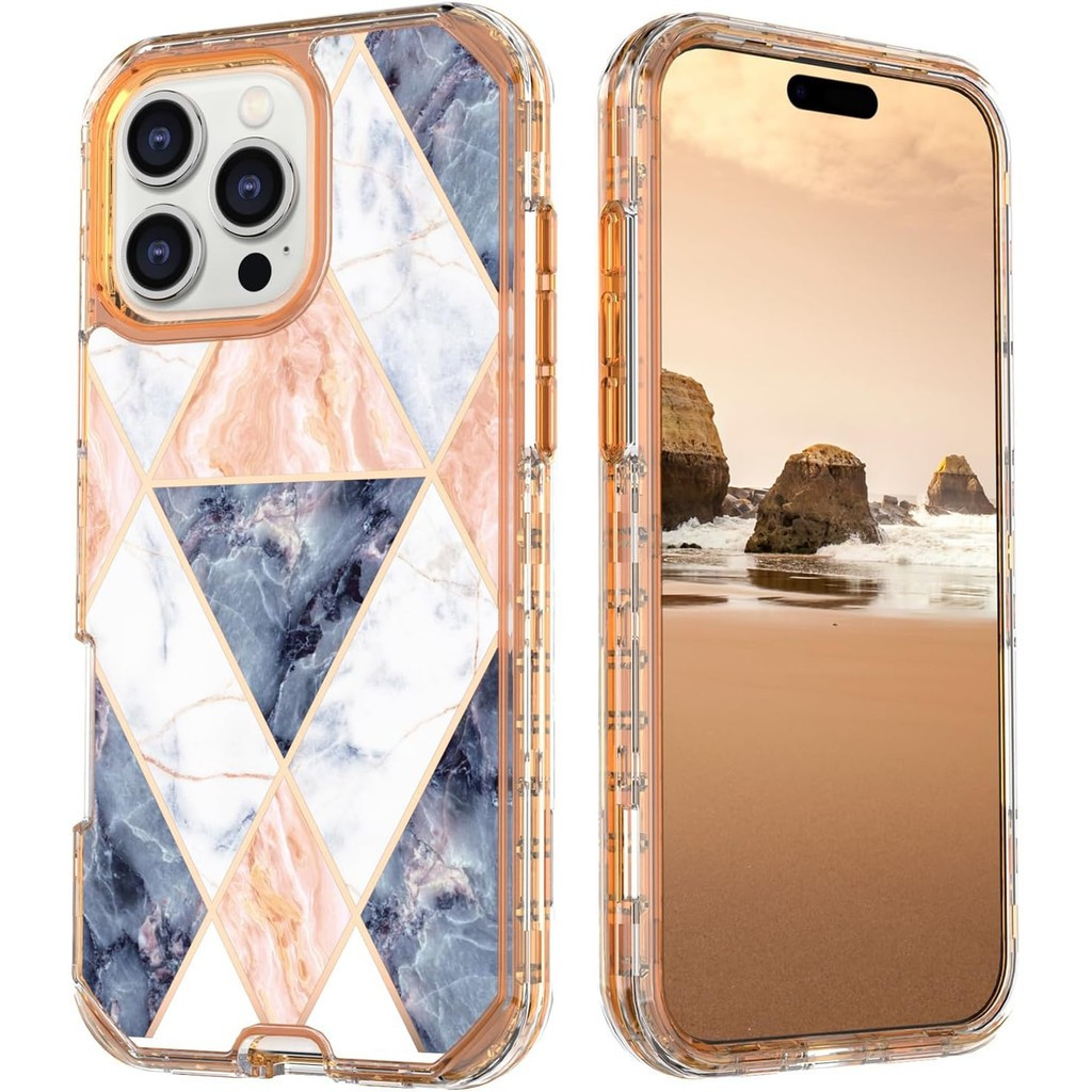 CZM Marble เหมาะสําหรับเคส iPhone 11/12/13/14/15/16 Pro Max ทนทาน 3-in-1 เคส iPhone 14/15/16 Plus เค
