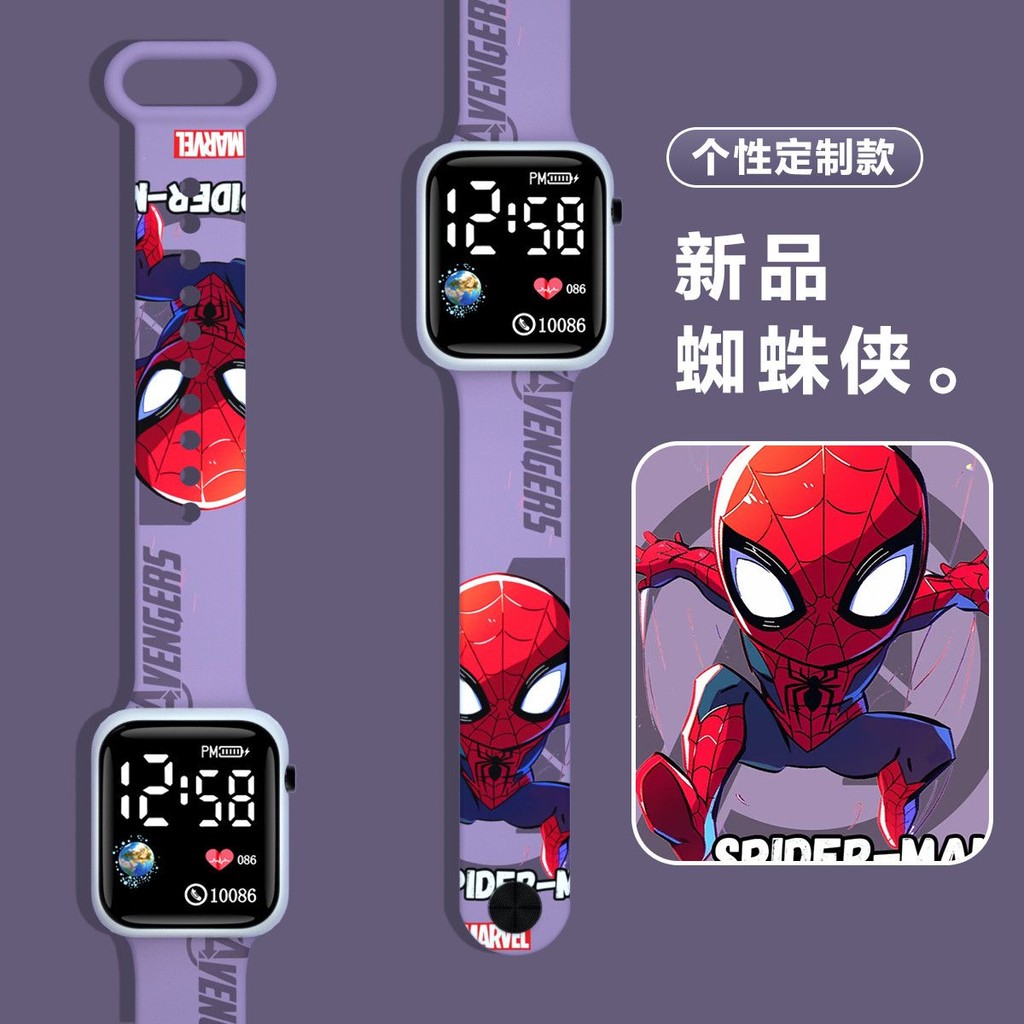 Spider Spider Suspenation Sports Sider-Man Marvel การ์ตูน Graffiti นาฬิกาอิเล็กทรอนิกส์นักเรียนสไตล์