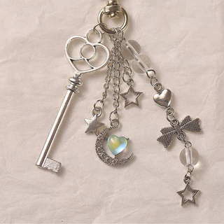 ประณีต Blue Love Moon จี้ Bowknot พวงกุญแจโทรศัพท์หูฟังกรณี Charms กระเป๋าเป้สะพายหลังเครื่องประดับ
