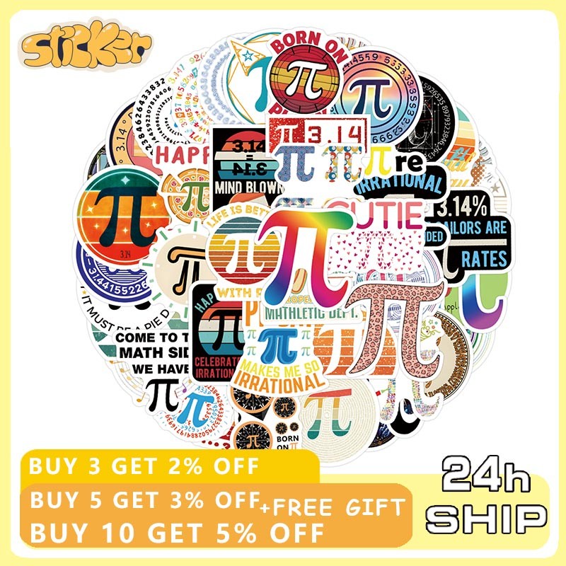 57PCS Pi Day Anniversary Math Symbol สติ๊กเกอร์กันน้ํา DIY Notebook Guitar Water Cup Sticker