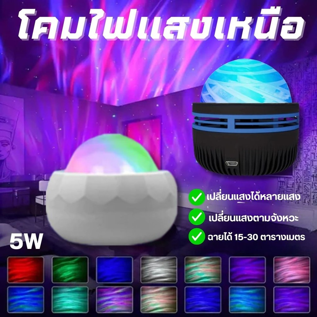 ไฟกลางคืนแบบคลื่น ท้องฟ้าเต็มไปด้วยออโรร่าคลื่นทะเล USB มีหลายสี รีโมทคอนโทรล ห้องนอนตกแต่ง