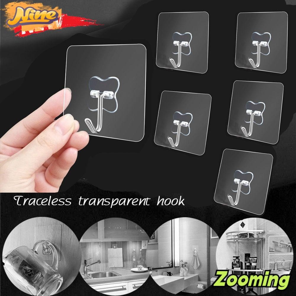 ZOOMING 1/6PCS ตะขอกาวไม่มีรอยต่อห้องน้ําห้องครัวผู้ถือโปร่งใส Home & Living Wall Rack