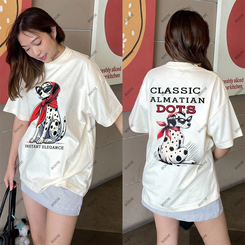 แขนสั้น print t-shirt เสื้อยืดหมา ฤดูร้อน เสื้อยืด oversize เสื้อผู้หญิงไซส์ใหญ่ สไตล์เกาหลี เสื้อคอกลม ผ้า cotton 100%
