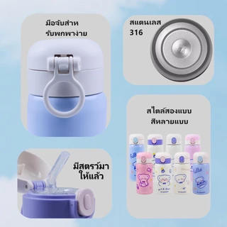 แก้วเก็บความร้อนและเย็นพร้อมหลอด มีหลายสีให้เลือกซื้อ แก้วน้ำขนาด 450มล.สำหรับเด็กและวัสดุสแตนเลส304