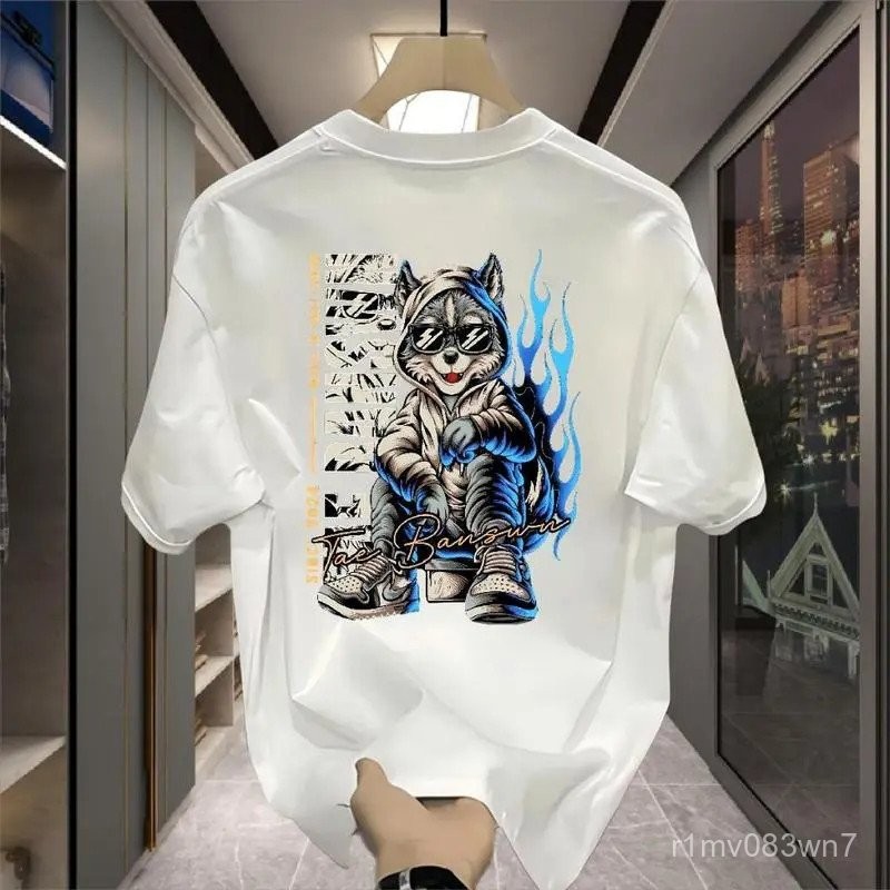 เบานซัน เสื้อยืดวินเทจ คอกลม พิมพ์สกรีน แขนสั้น สีดำ/ขาว ขนาด S-3XL เสื้อยืด oversize เสื้อยืด เสื้อยืดคู่รัก