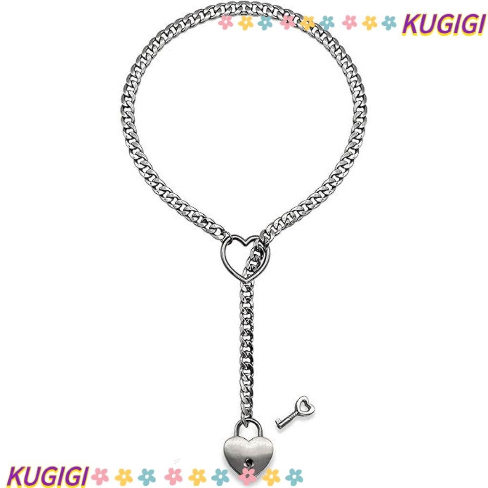 Kugigi Lariat สร้อยคอหัวใจ, Love Punk Rock แหวนคิวบาโซ่สลิป, แฟชั่น O-Ring ปรับ Heart Locker พร้อมกุญแจยาว Y-สร้อยคอเครื่องประดับ