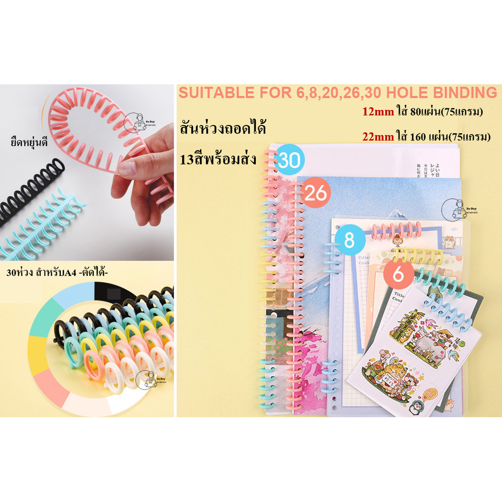 Kw-Trio_12mmเล็ก สันห่วงเข้าเล่มพลาสติก DIYเปิดใส่ ตัดได้ กระดูกงูเข้าเล่ม A4 มี30ห่วง ใส่กระดาษ80แผ่น พร้อมส่ง (1เส้น)