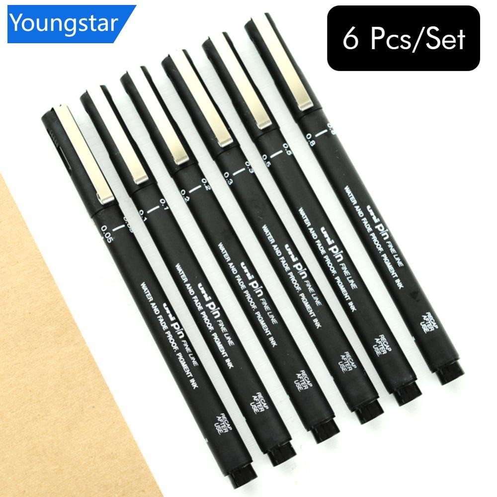 [ForeverYoung] 6pcs Uni Pin Drawing pen Fine Line 005 01 02 03 05 08 ปากกาเข็ม H8U7