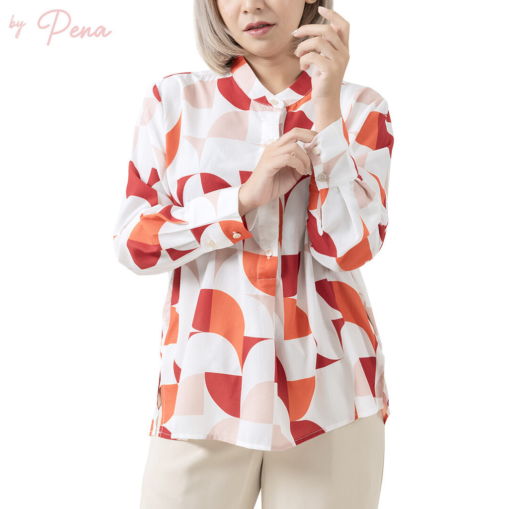 By Pena เสื้อเชิ๊ตผู้หญิง แขนยาว คอจีน BPSL072401